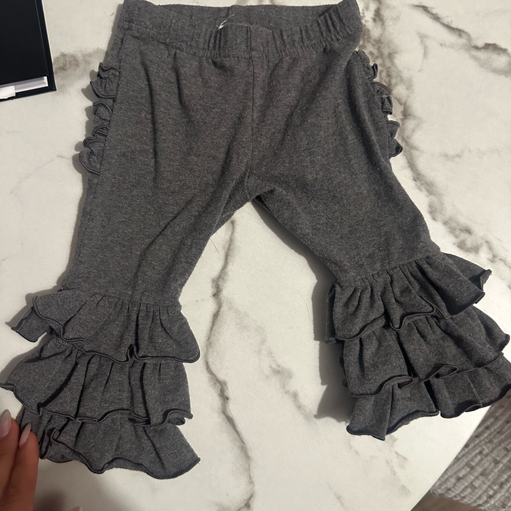 RuffleButts Gray Ruffled Pants - Picture 2 of 5